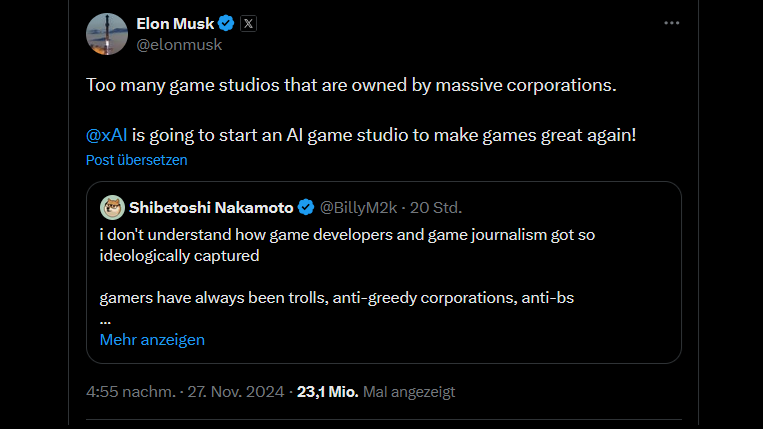 Elon Musk Plans AI Game Studio at xAI
